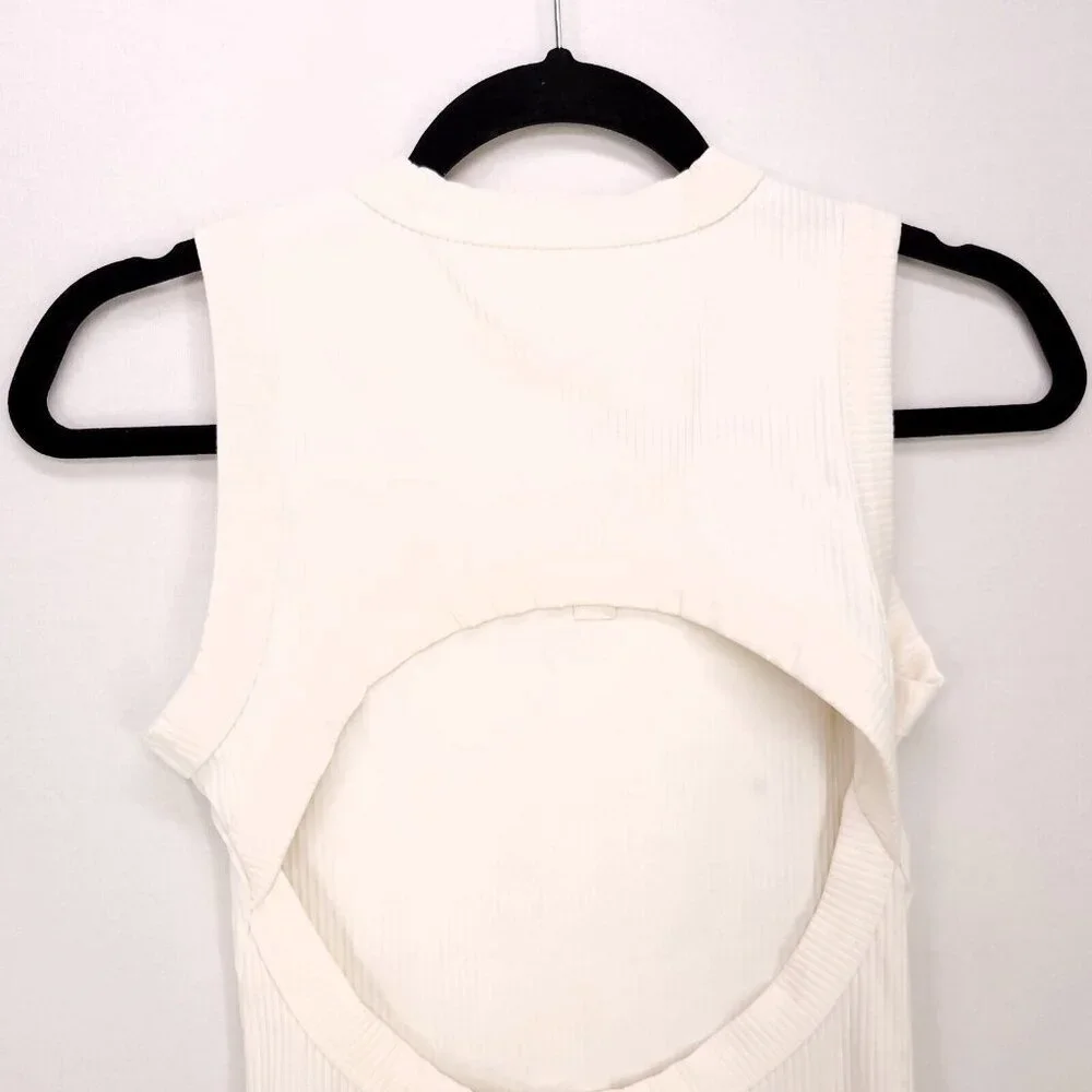 Madewell Tank Bodysuit Cutout Back Thong Ribbed Ivory Small Double Snap Closure - Picture 9 of 14